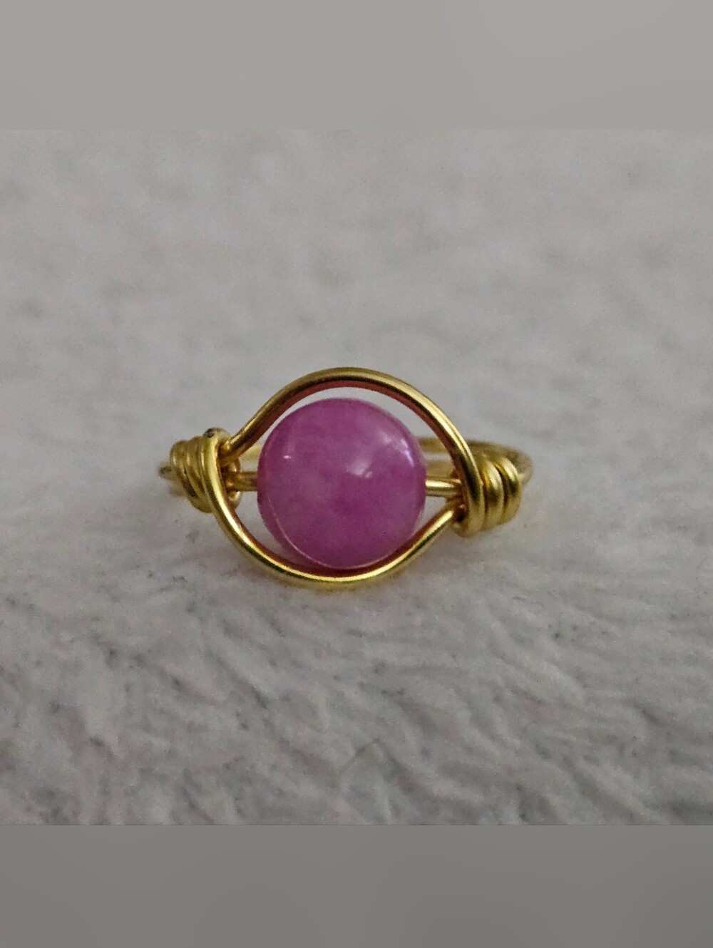 Gold Wire Pink Jade Stone Ring